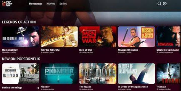 Popcornflix homepage interface